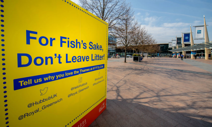 Picture of For Fishes Sake Poster Cube beside o2 Arena.