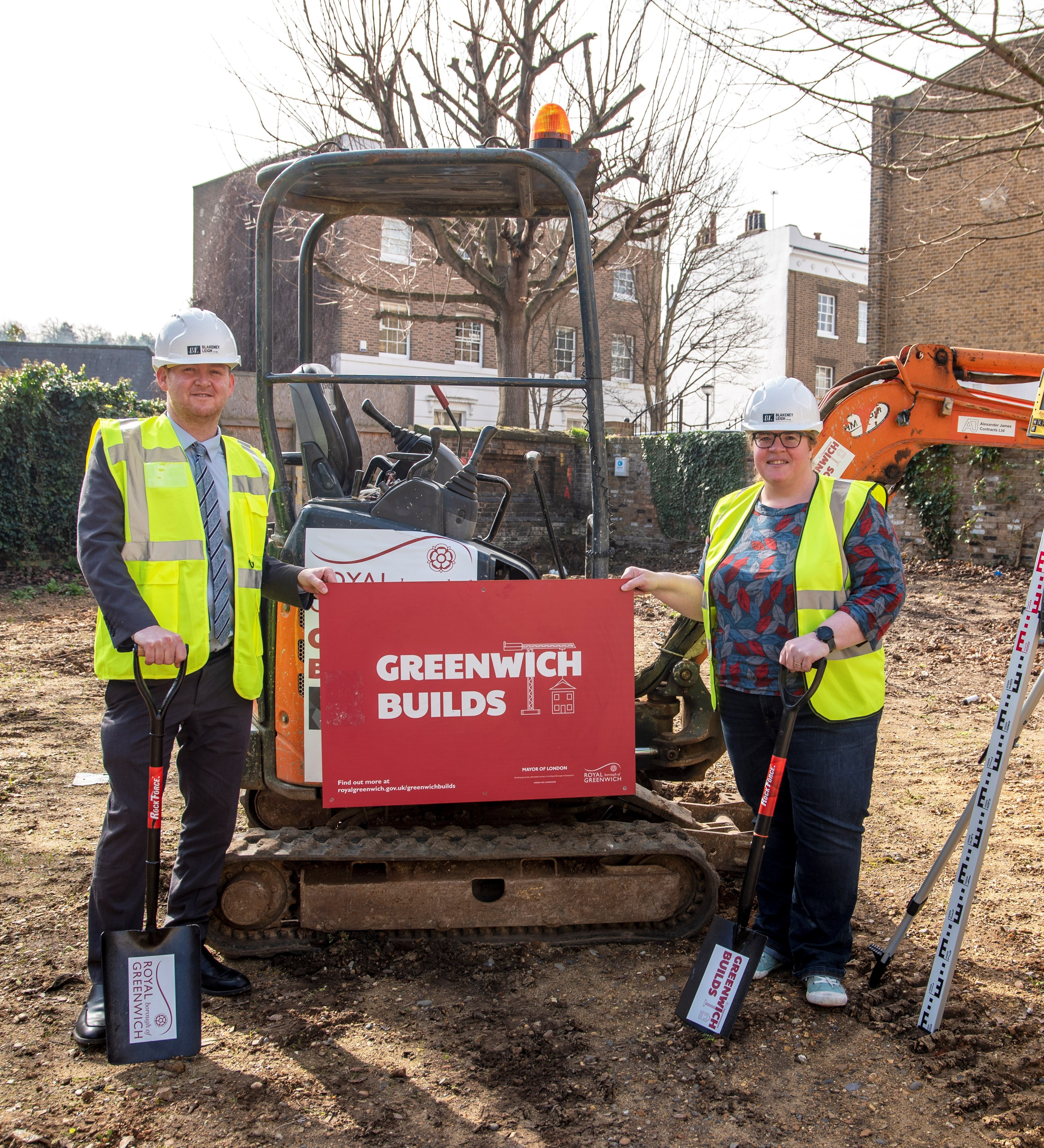Photo of Cllr Danny Thorpe and Cllr Miranda Williams on site at the Ground-Breaking of the Royal Hill Development