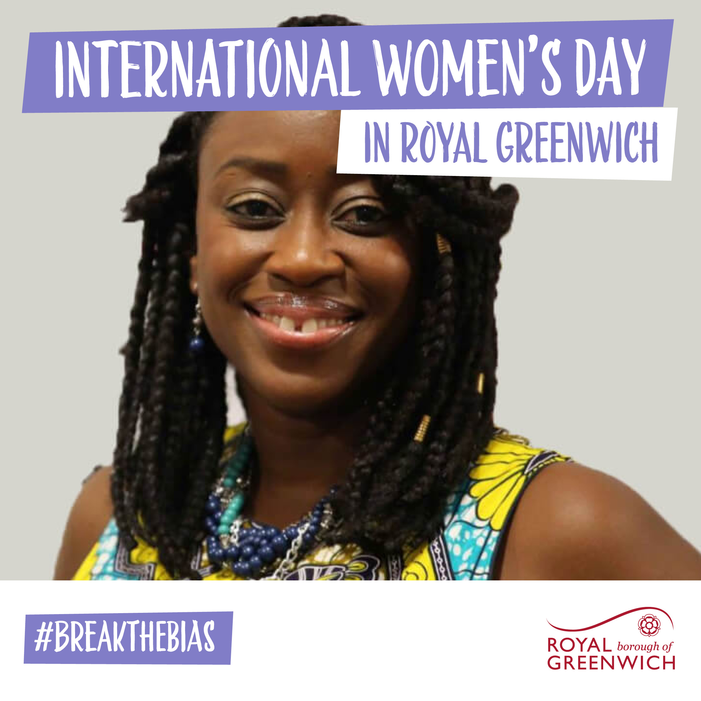 Photo of Kemi Madumere with an International Women's Day frame