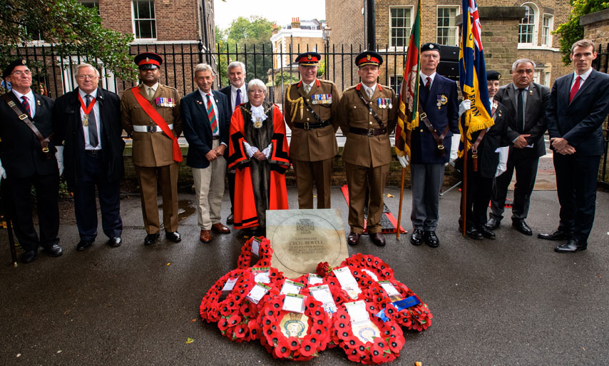 The Mayor at the unveiling of a Victoria Cross Paving Stone in Greenwich Park in memory of Lieutenant Cecil Sewell VC