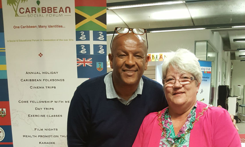 The Mayor Christine May with Howard Gayle at a book launch