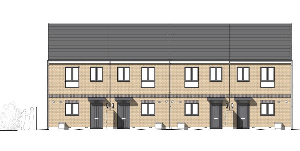 Front view of a potential design for Robert Street homes