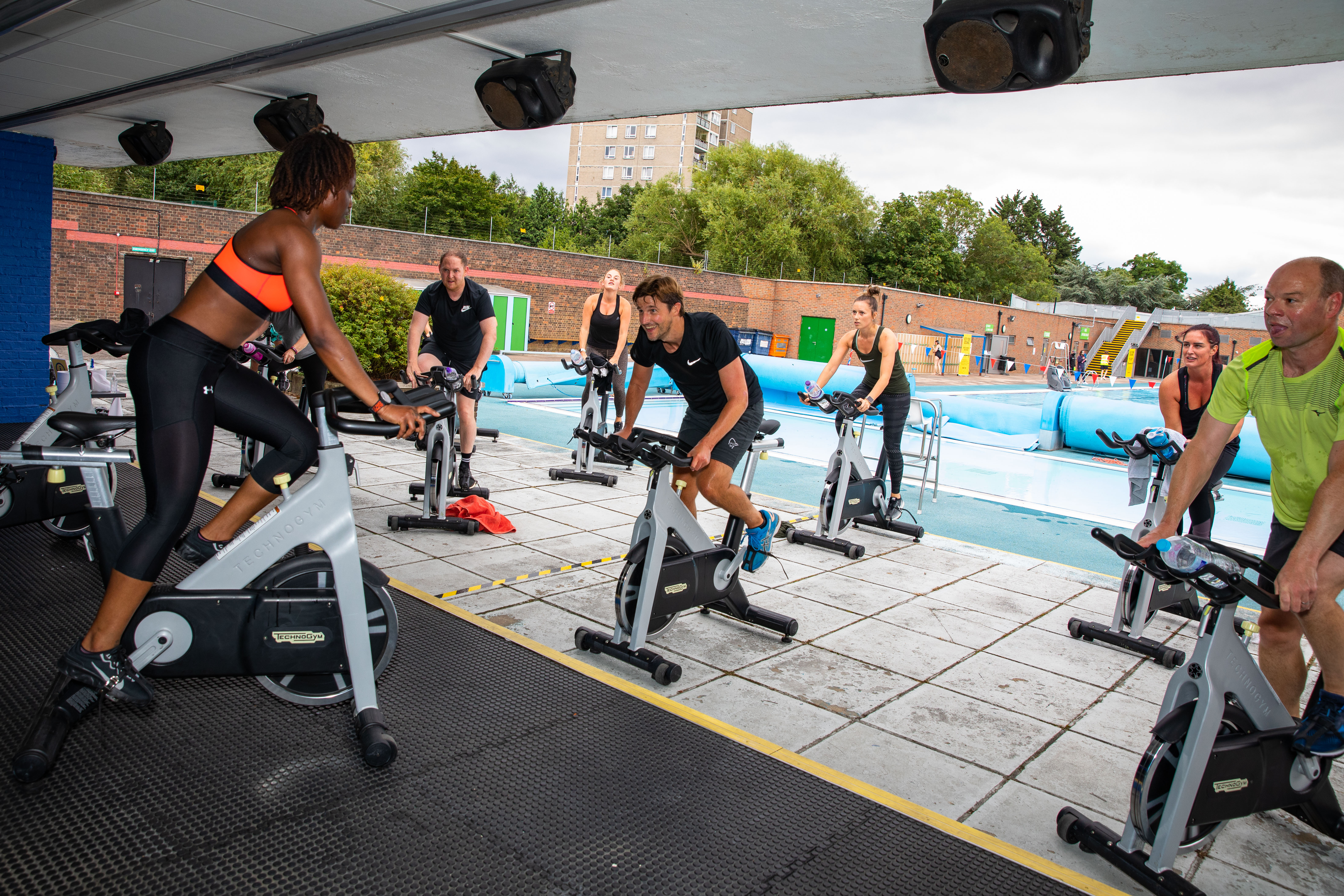 Group spin class at Charlton Lido