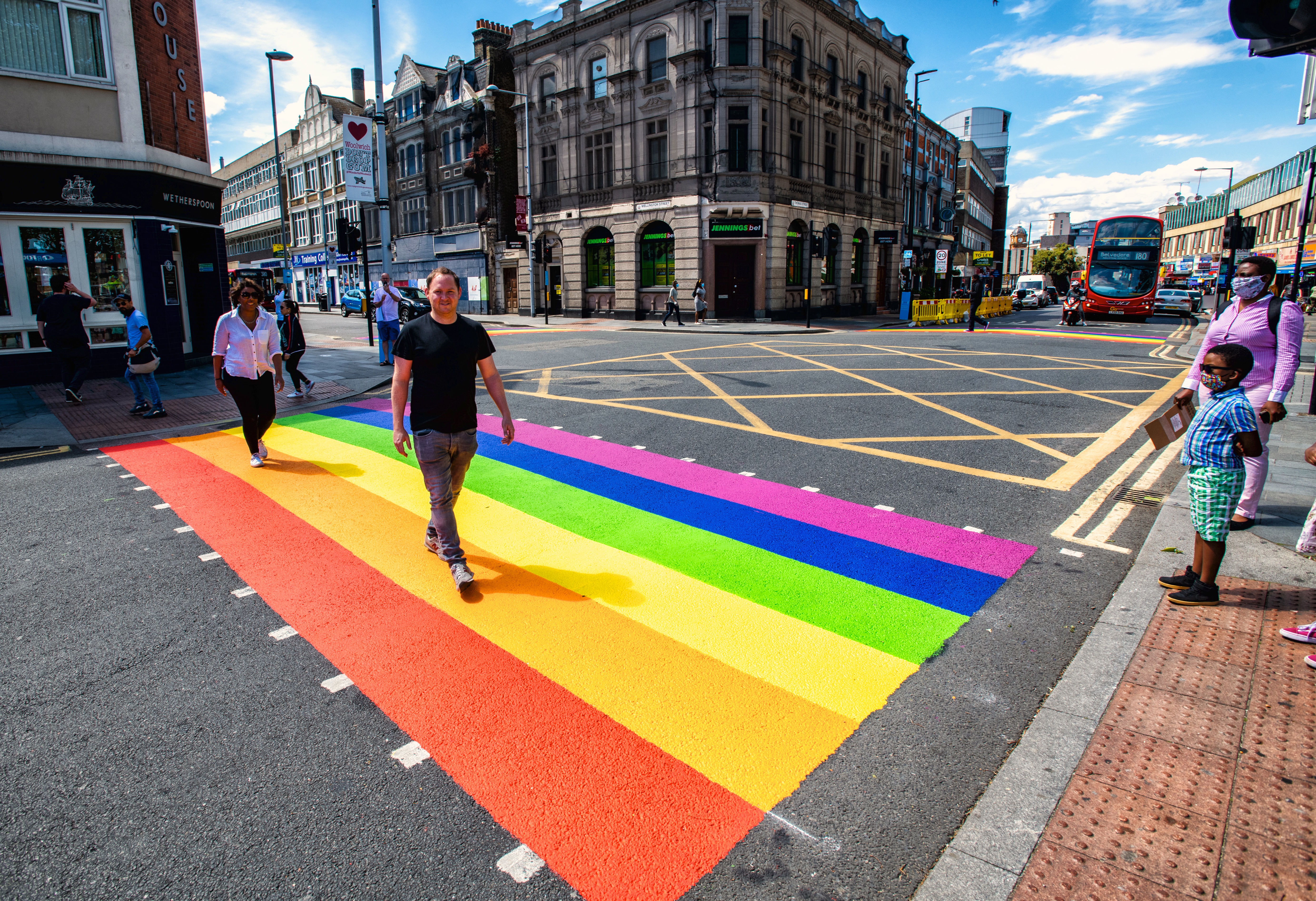 Denise Scott-McDonald on the rainbow painted crossing in Woolwich.