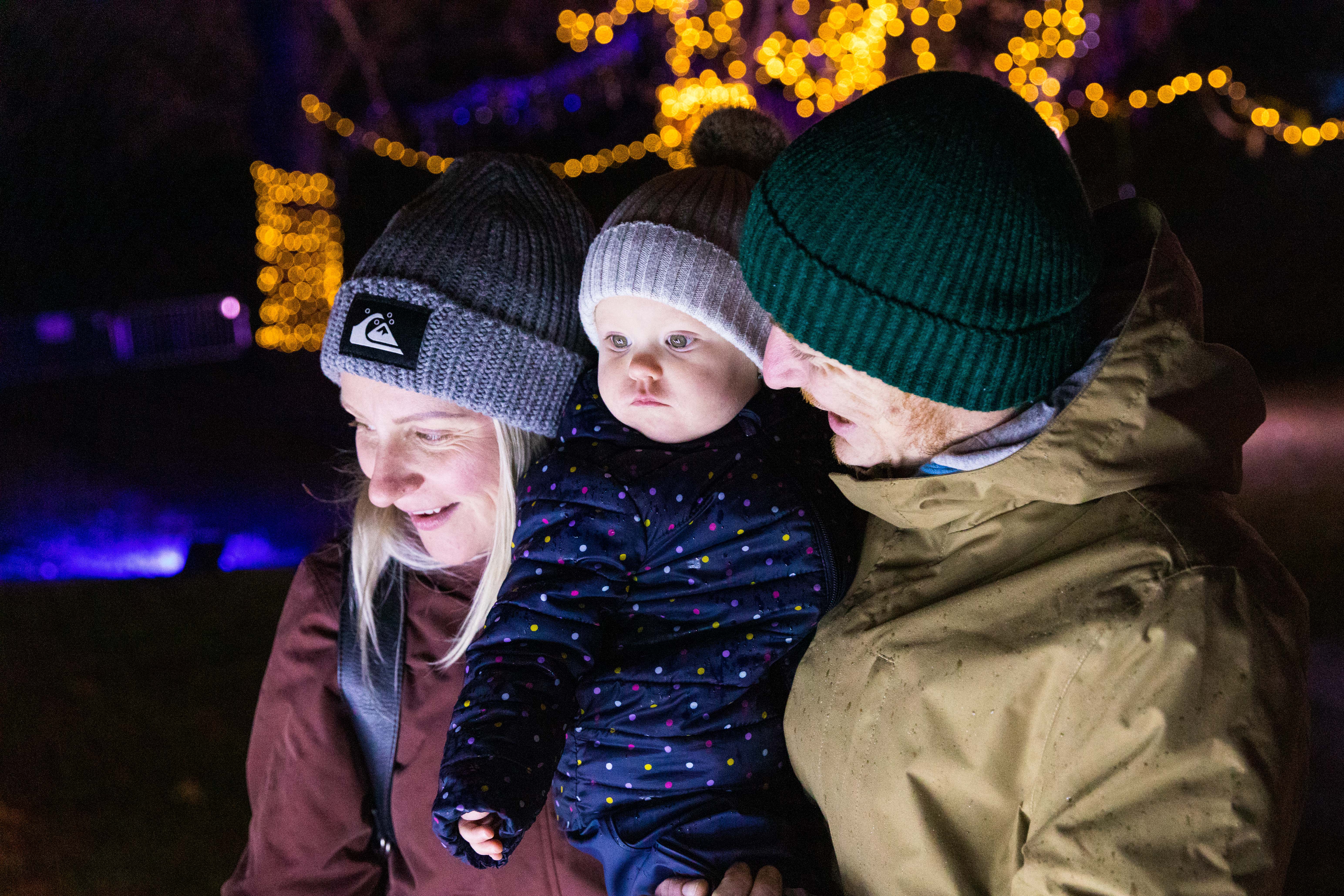 Family looking at lights