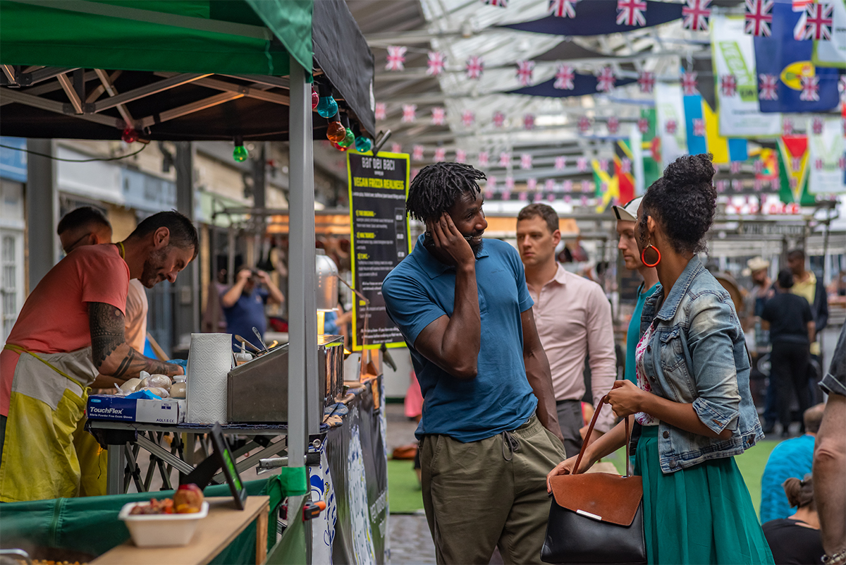 People shopping at the Global food court Greenwich