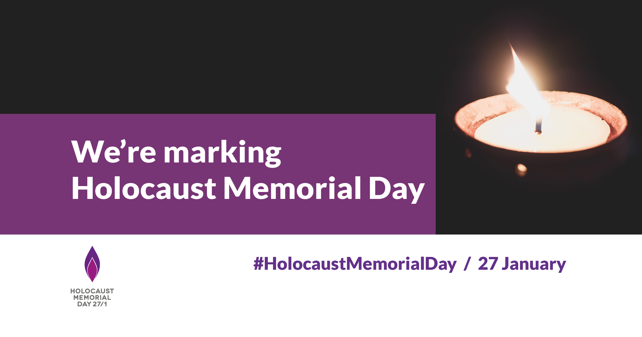 Holocaust Memorial Day graphic - candle 'we're marking Holocaust Memorial Day'