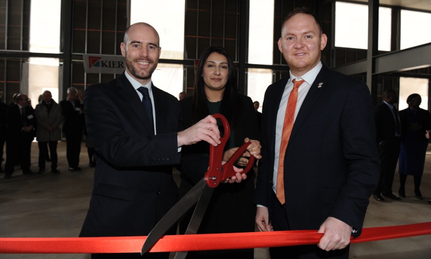 Tim Plumb, CEO PolyMAT, Subreena Kazmi, Head Teacher WPSfG, and Cllr Danny Thorpe, Leader of Royal Borough of Greenwich celebrate the topping out of Woolwich Polytechnic School for Girls.