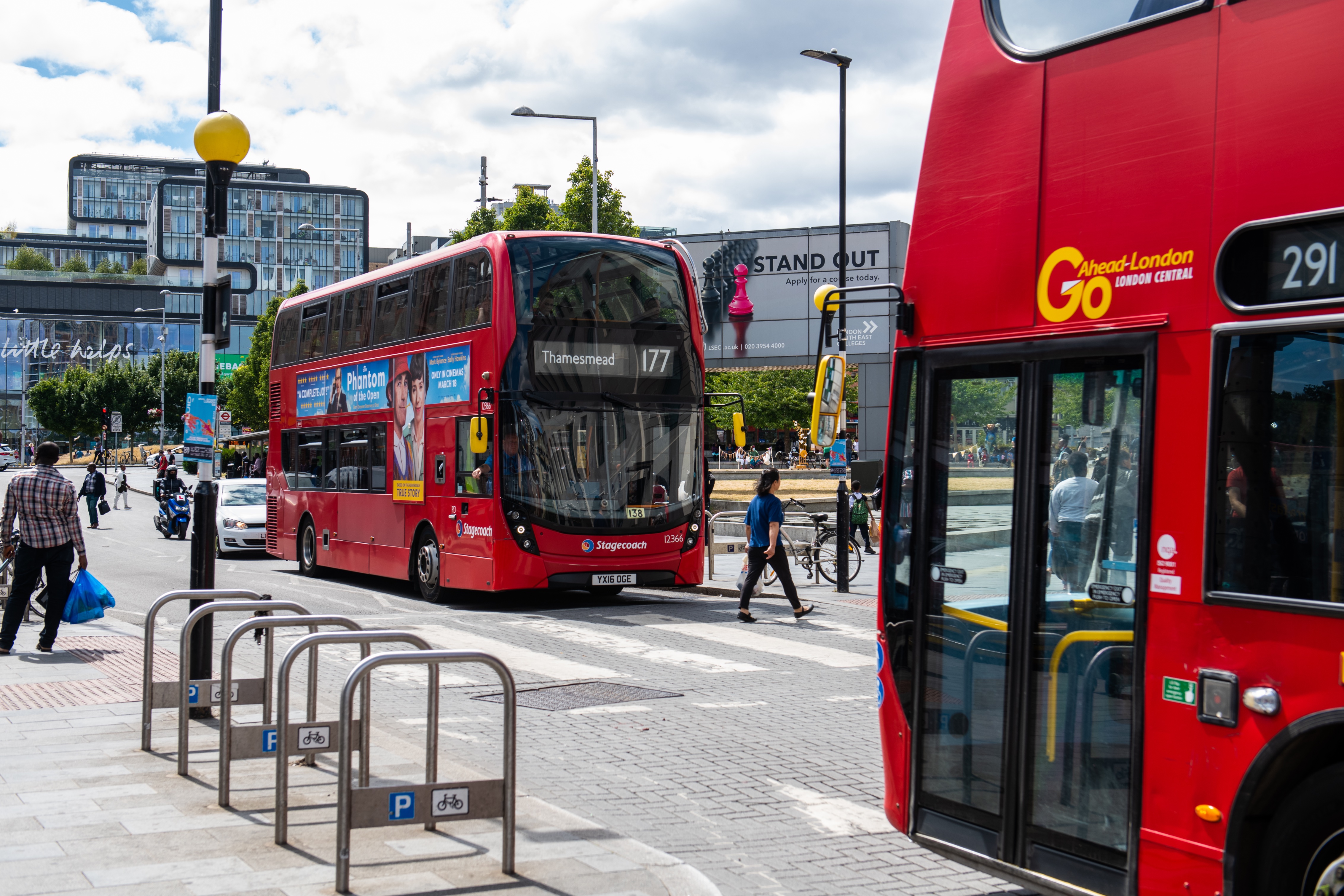 Buses and pedestrians in Woolwich town centre