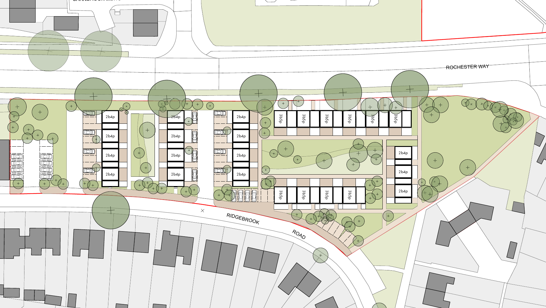 A site map showing how new homes at Ridgebrook Road could be laid out