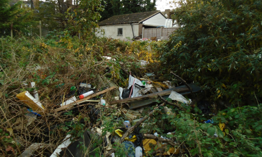 Mr Patel&#039;s private land in Vicarage Road which was turned into a tip.