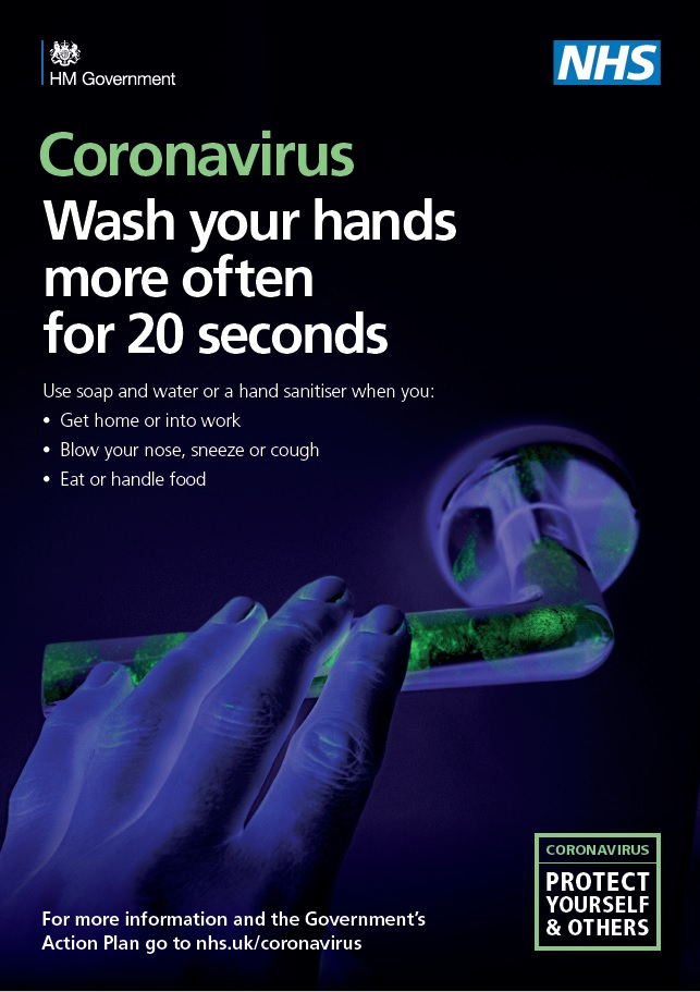 PHE poster wash your hands more often for 20 seconds