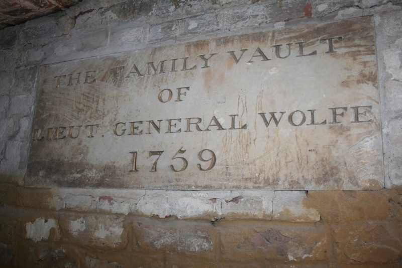 A stone sign that reads 'The Family Vault of General Wolfe 1759