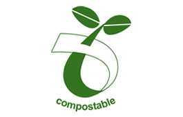 Logo of a green seedling growing with 'compostable' is written underneath