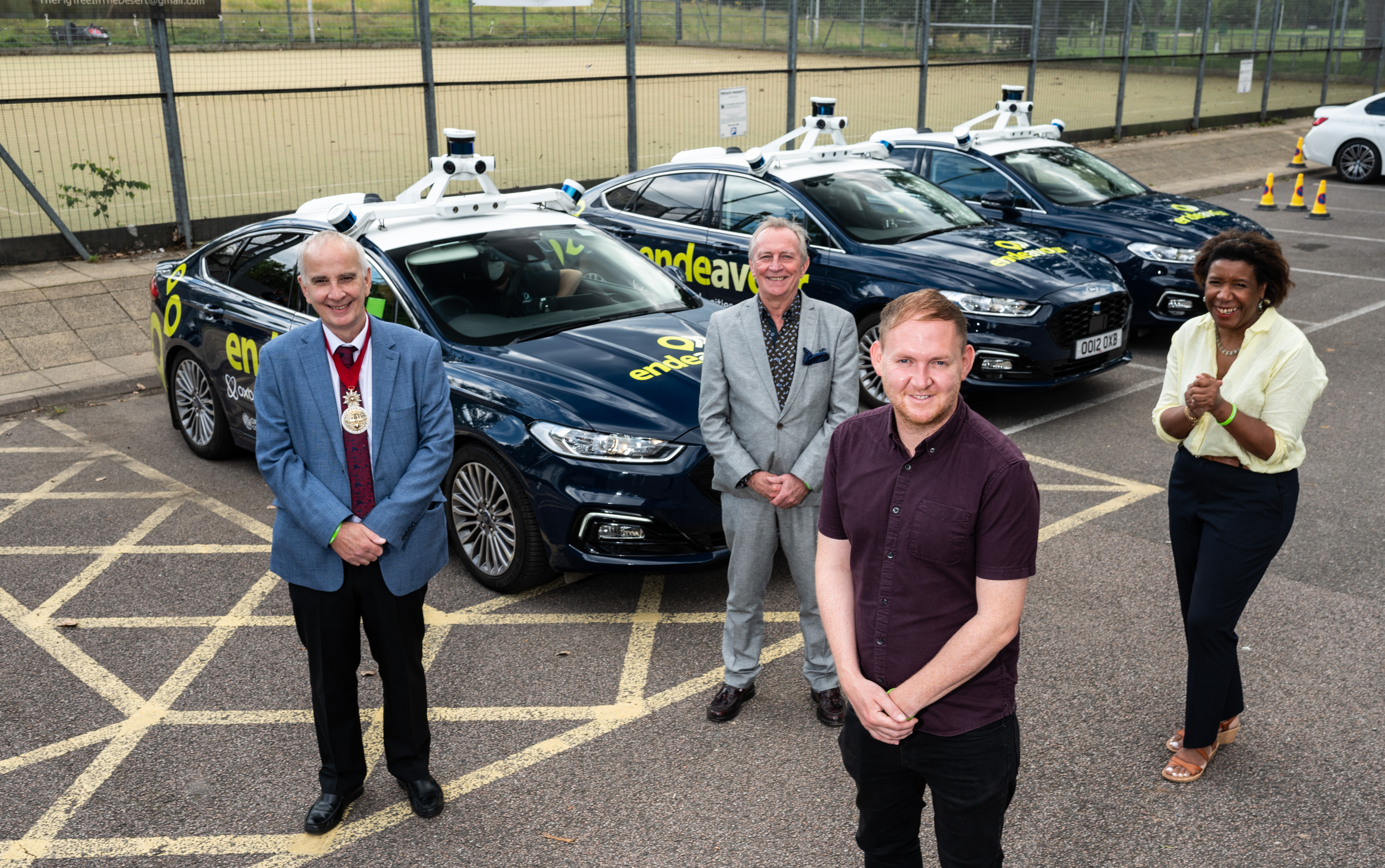 Cllrs Danny Thorpe, Denise Scott-McDonald, Leo Fletcher and Stephen Brain were some of the first people to take a ride in a driverless car on-road in Royal Greenwich.