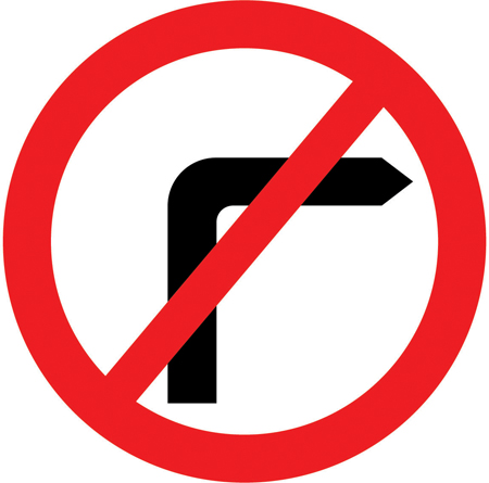 No right turn for vehicular traffic