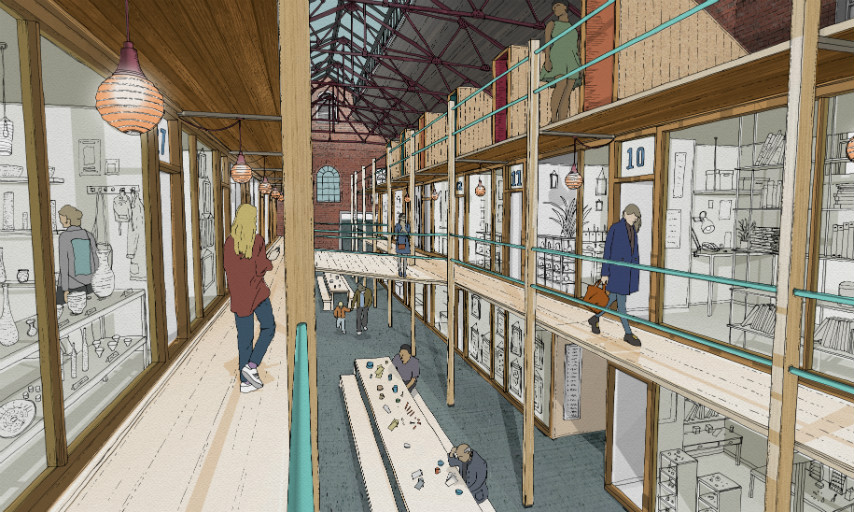 Artists impression of workshop spaces inside Plumstead Power Station.