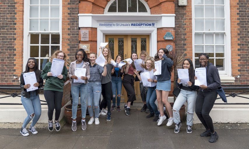 St Ursula's pupils jump for GCSE joy