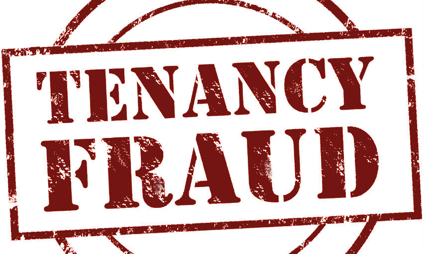 Photo of tenancy fraud written in red against white background.