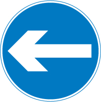 Blue circle with a white arrow pointing left