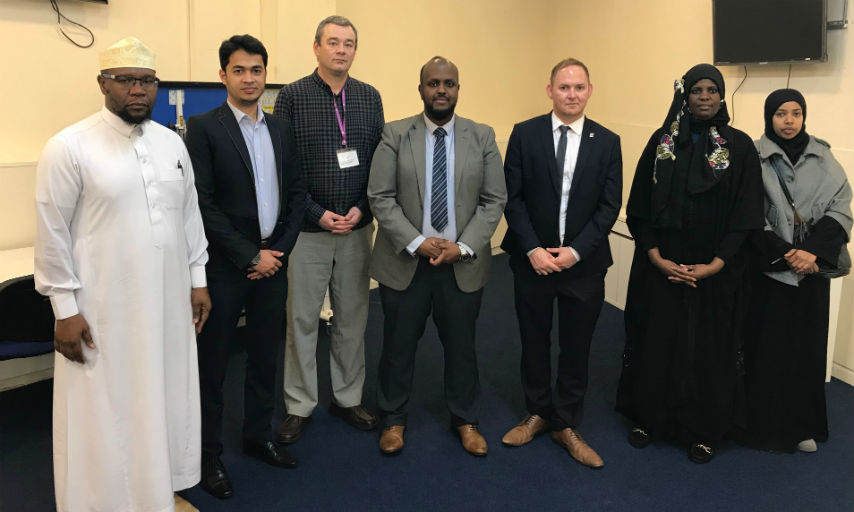 Cllr Thorpe with Greenwich Islamic Centre Imams and members of the congregation.