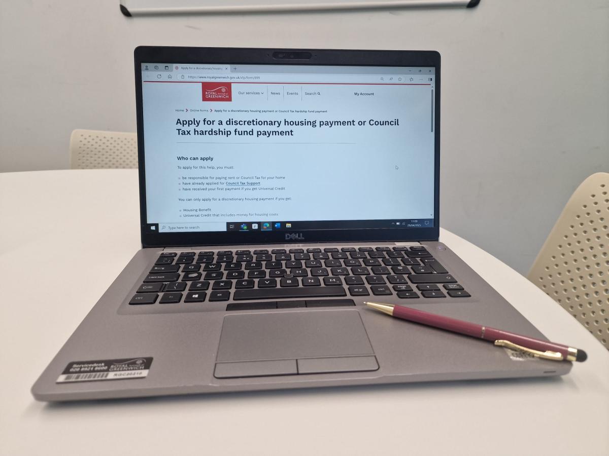 Laptop open showing the application for Council Tax Support