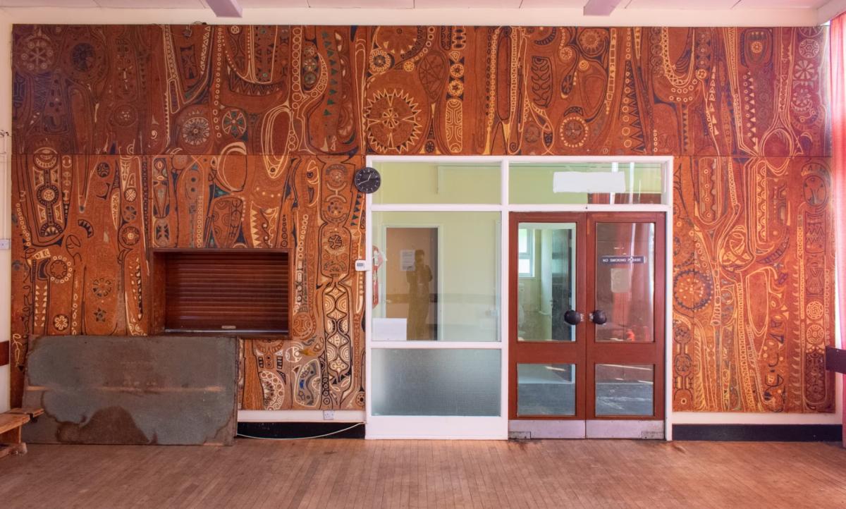 A photograph of the William Mitchell mural installed in its original location