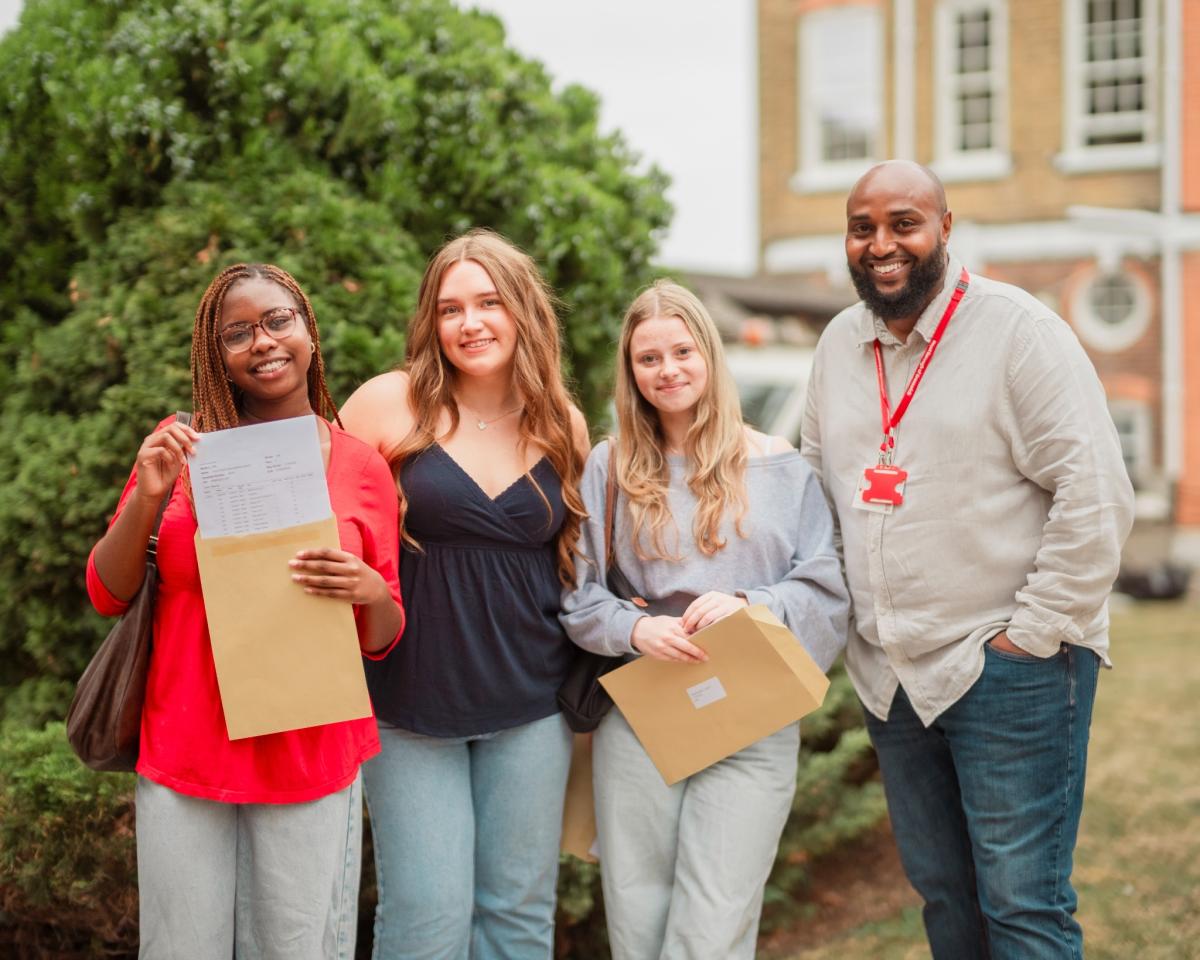 Cllr Adel Khaireh with GCSE student, her mum and her teacher celebrating results day 2025