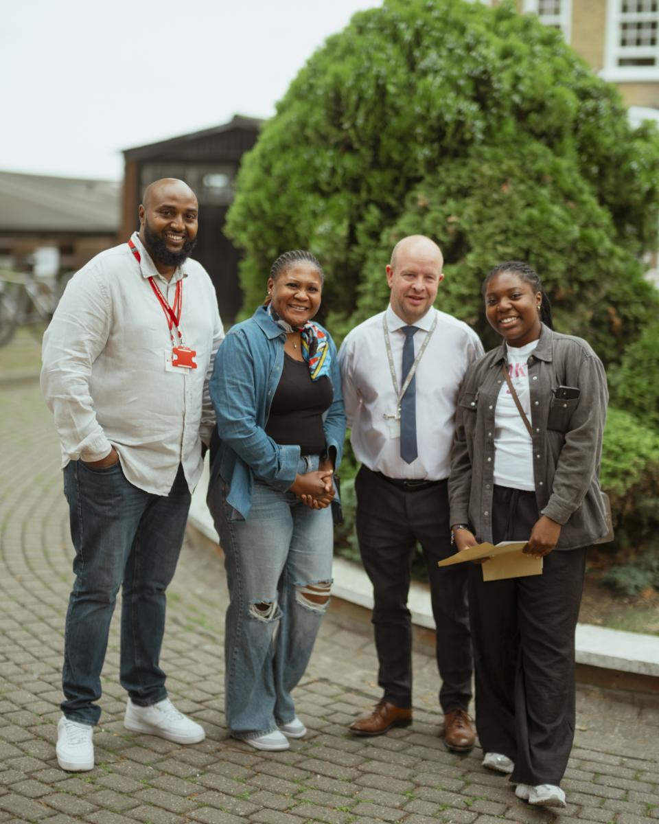 Cllr Adel Khaireh with GCSE student, her mum and her teacher celebrating results day 2025