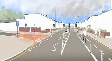 An image of the proposed Silvertown Tunnel enhancement works on Farmdale Road
