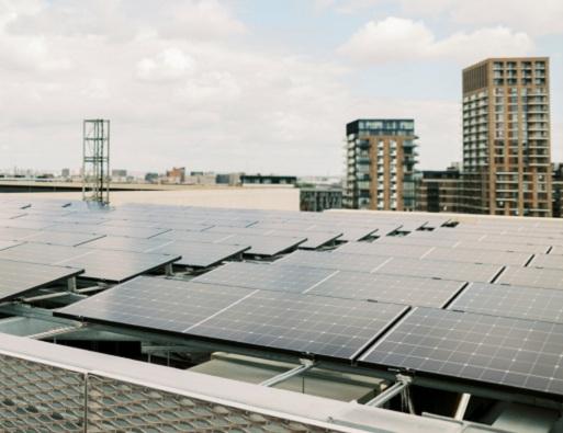 Solar panels on a rooftop in Royal Greenwich