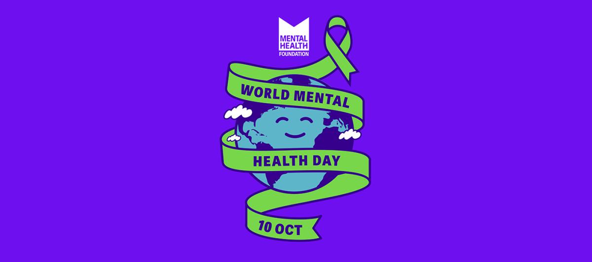 Image showing a globe with text wrapped around it saying 'World Mental Health Day'