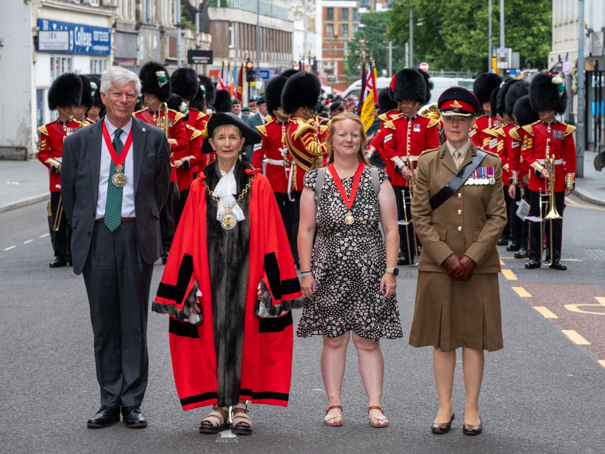 Cllr Linda Bird, Mayor of Royal Greenwich with her Consorts and Deputy Mayor Cllr David Gardner
