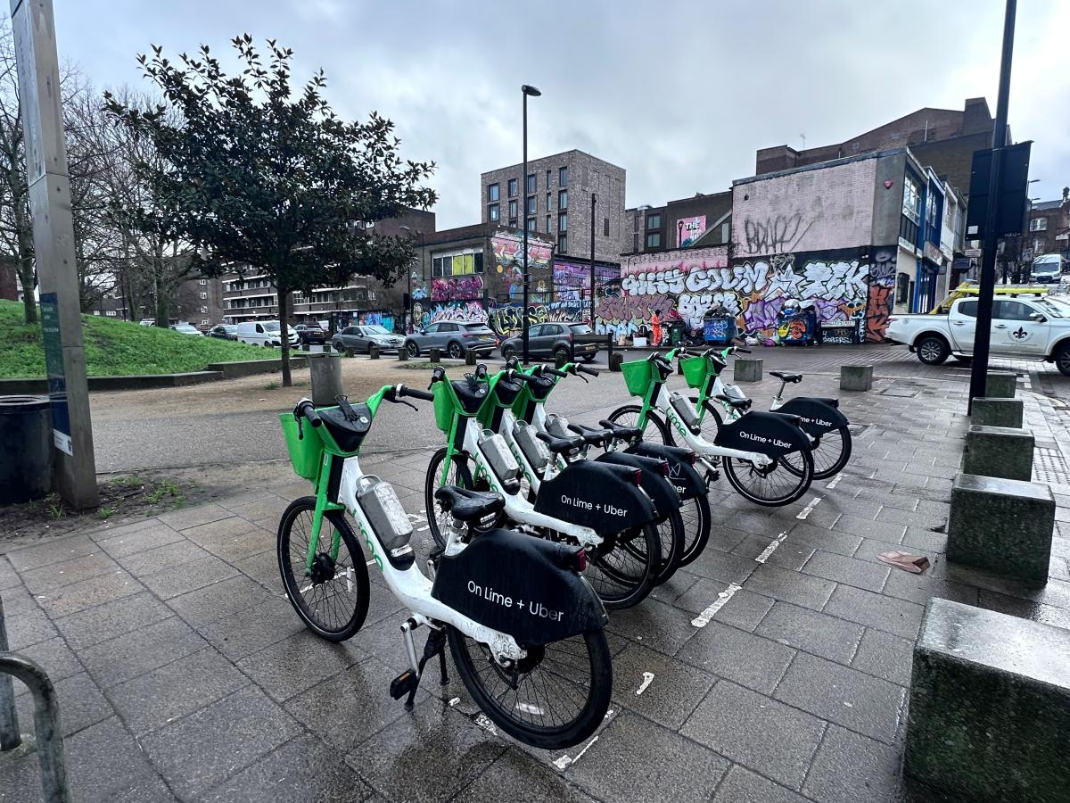 An image of a dockless bike station
