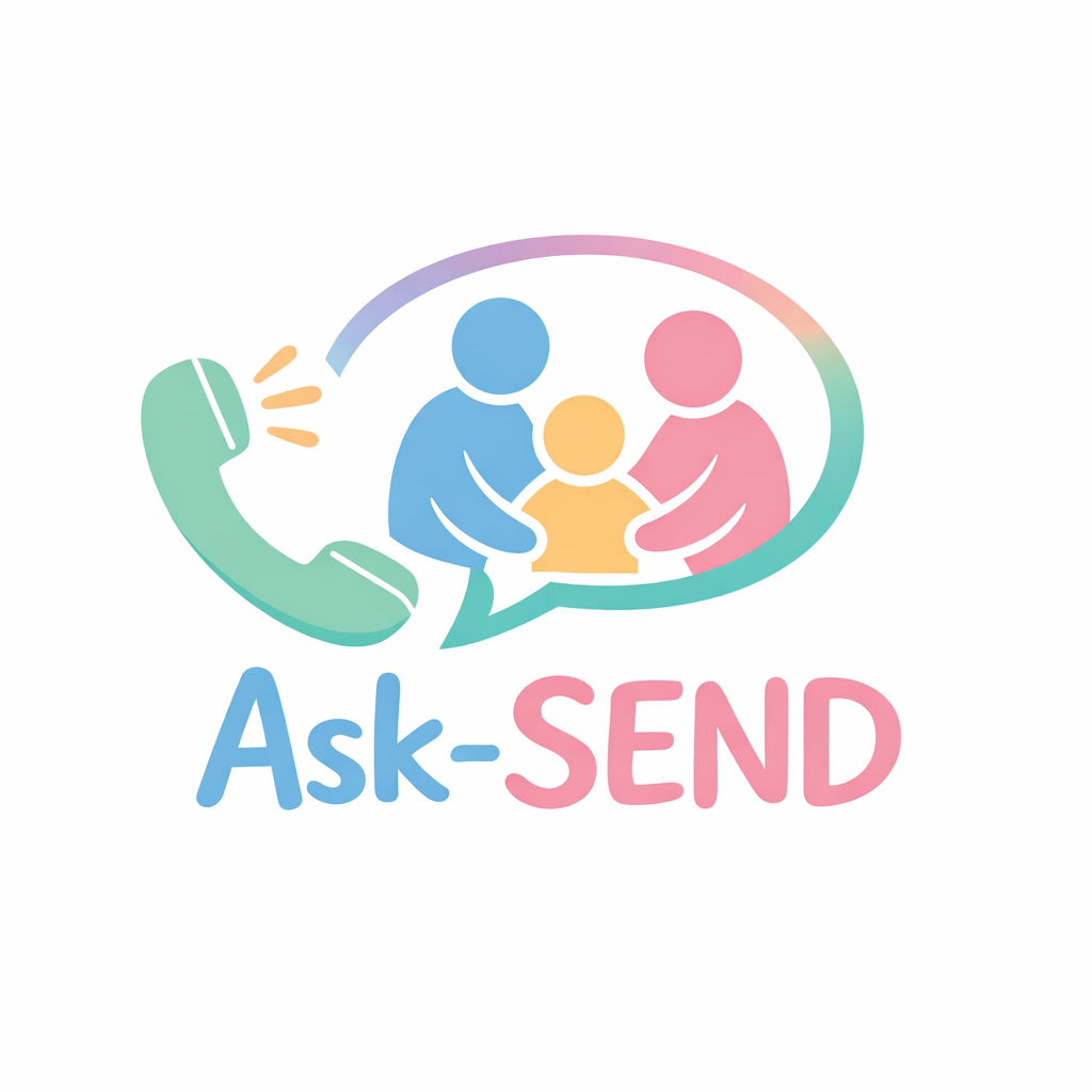 telephone ringing with image of 2 adults with a small child and the words Ask  in blue-SEND in pink