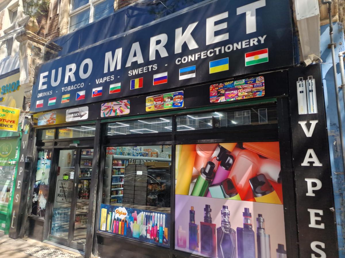 Shop front of Euro Market on Hare Street in Woolwich