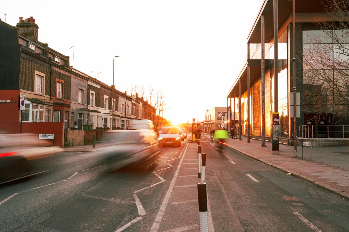 main road with segregated cycle lane