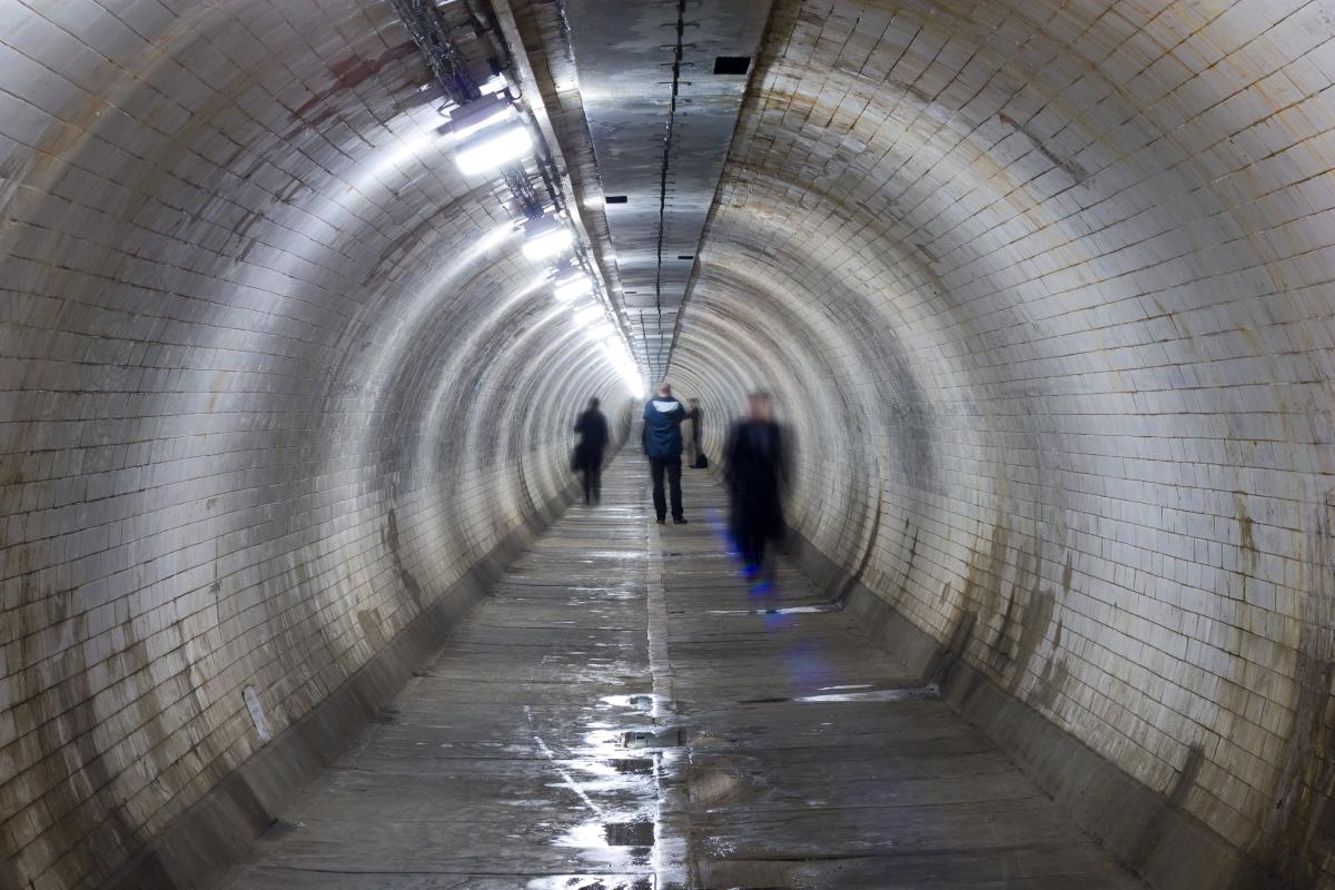 Inside of a foot tunnel.