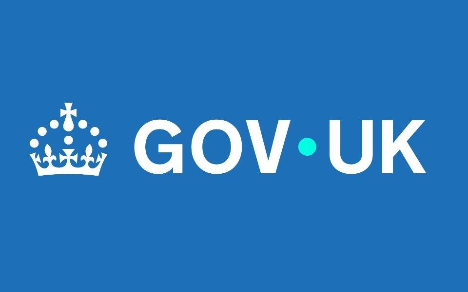 blue rectangle with a crown line image and the words GOV.UK