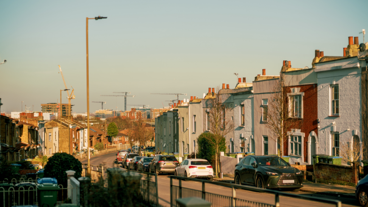 A street in the neighbourhood with a row of houses