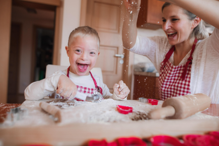 Child and adult baking.