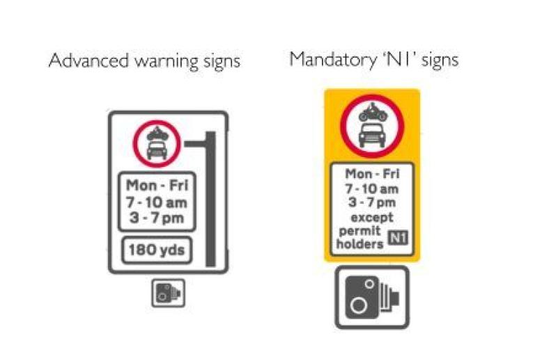 yellow and white road signs