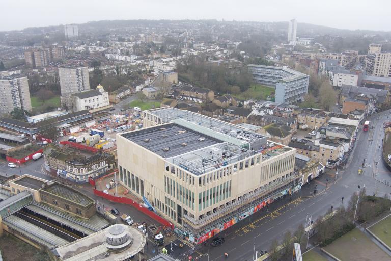 Aerial image of the new leisure centre in Woolwich