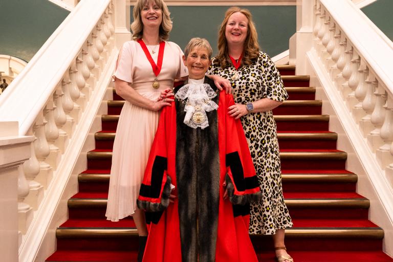 Mayor Cllr Linda Bird with her consorts, her daughters Amy Bird- Matthews and Emily Bird-Boughen