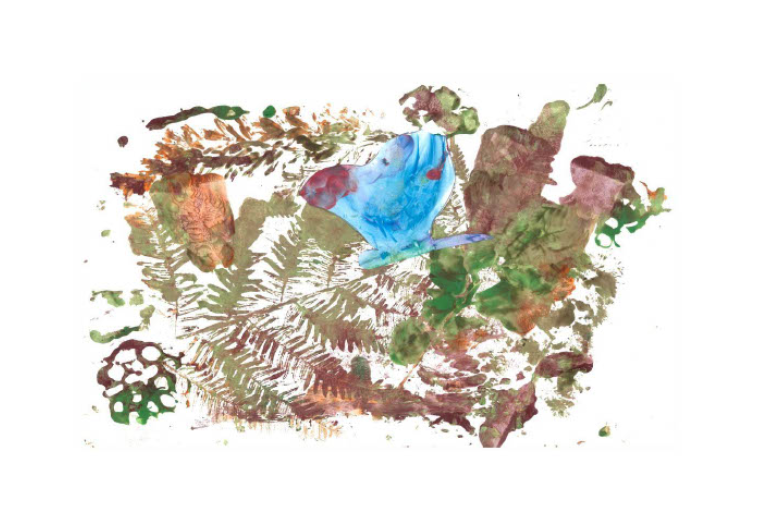 An abstract artwork with earthy tones and ferns.