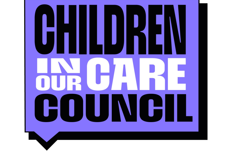 A purple dialogue box with the words Children in our Care Council on it.