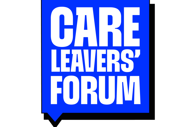 A blue dialogue box with the words Care Leavers' Forum on it.