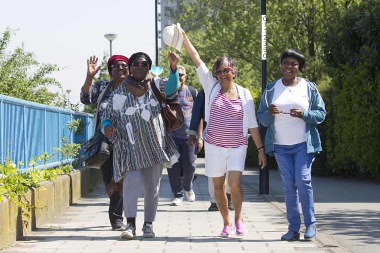 A group of residents taking part in a walking group.