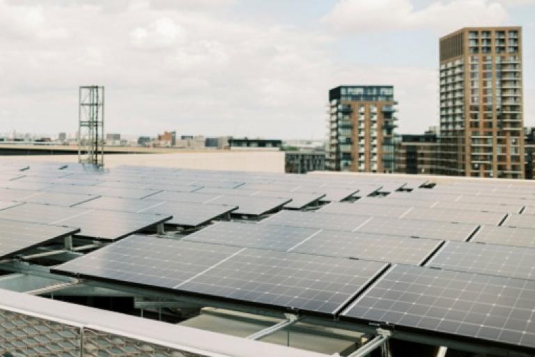 Solar panels on a rooftop in Royal Greenwich