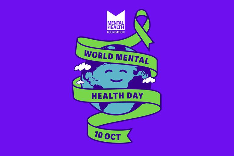 Image showing a globe with text wrapped around it saying 'World Mental Health Day'